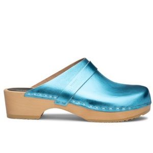 RARE Swedish Hasbeens Clog Metallic Turquoise (womens size 8.5, 40)